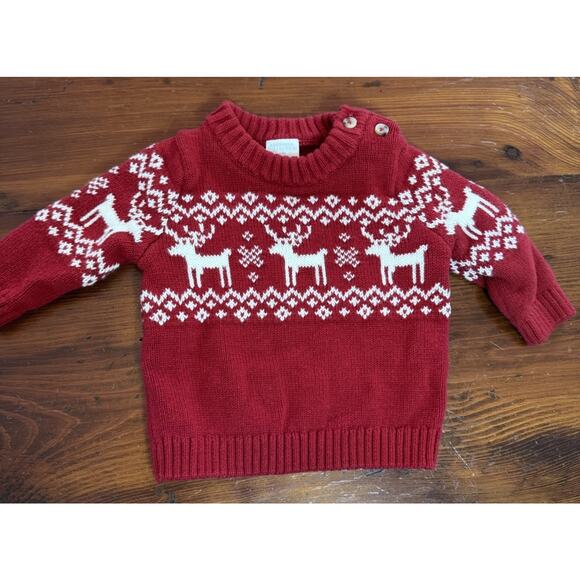 Edgehill Baby Sweater 6 months Red White Reindeer Knit Fair Isle Nordic Holiday - Picture 1 of 4